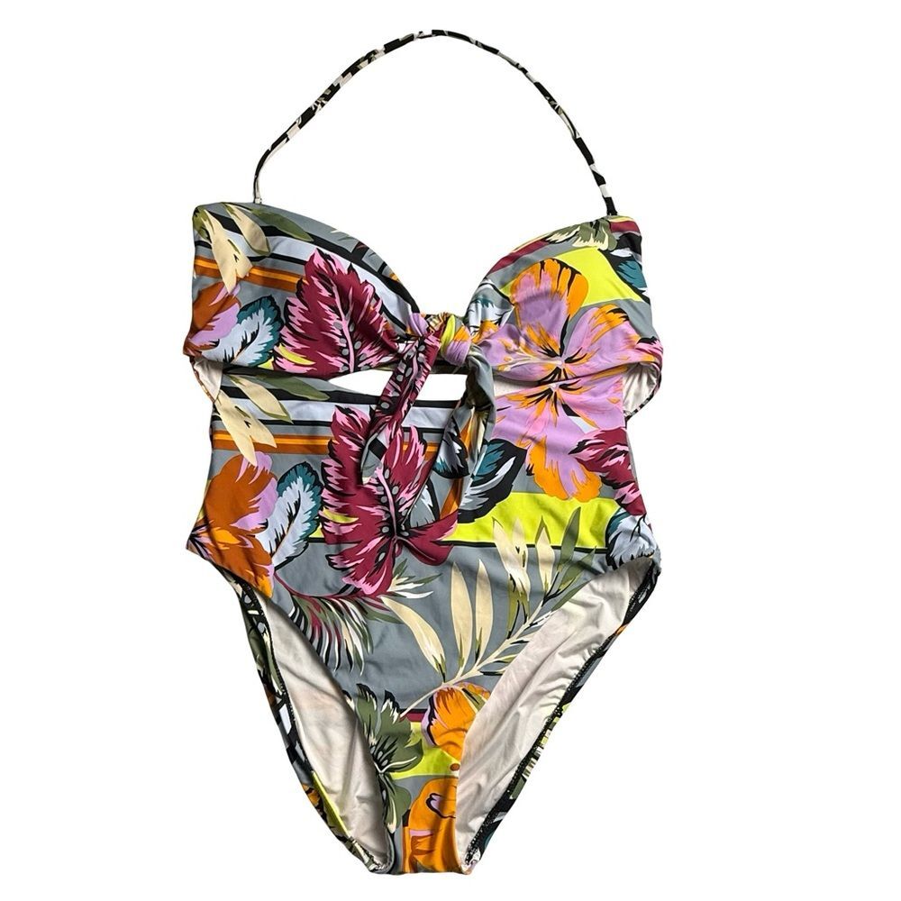 BCBGeneration Tropical Floral‎ Cutout One-Piece Swimsuit NWT Women's L